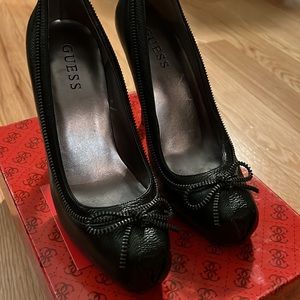 Guess black silver metal detail heels with bow